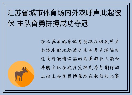 江苏省城市体育场内外欢呼声此起彼伏 主队奋勇拼搏成功夺冠